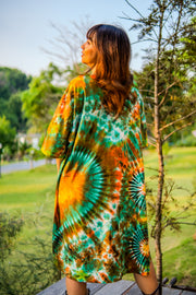Turquoise Mirage Hand Dyed Boho Cotton Dress with Pockets