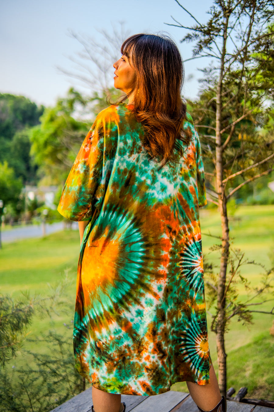 Turquoise Mirage Hand Dyed Boho Cotton Dress with Pockets
