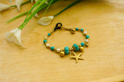 Turquoise & Gold Starfish Bracelet | Coastal Boho Charm