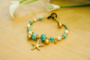 Turquoise & Gold Starfish Bracelet | Coastal Boho Charm