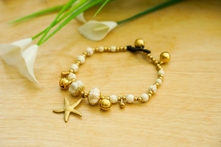 Ivory & Gold Starfish Bracelet | Coastal Boho Charm
