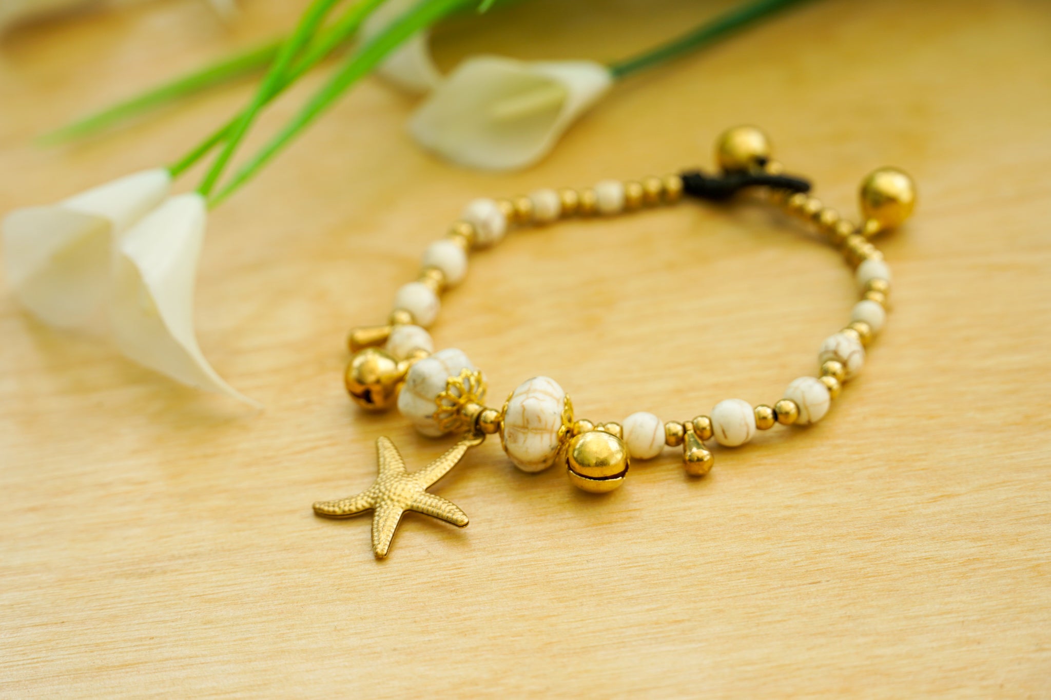Ivory & Gold Starfish Bracelet | Coastal Boho Charm