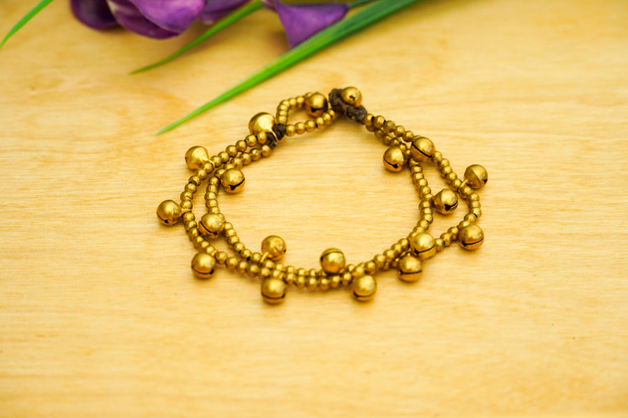 Gold Beaded Bracelet – Bell Charm | Boho Style