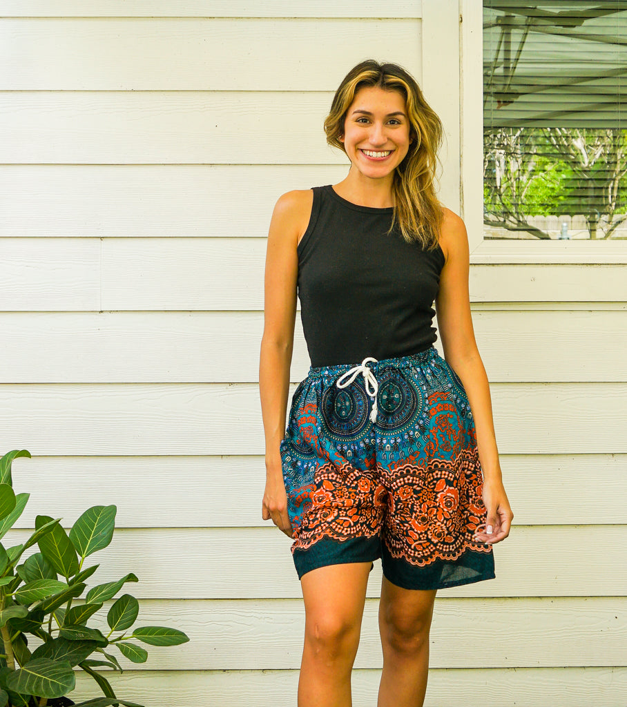 Teal Sunset Boho Shorts
