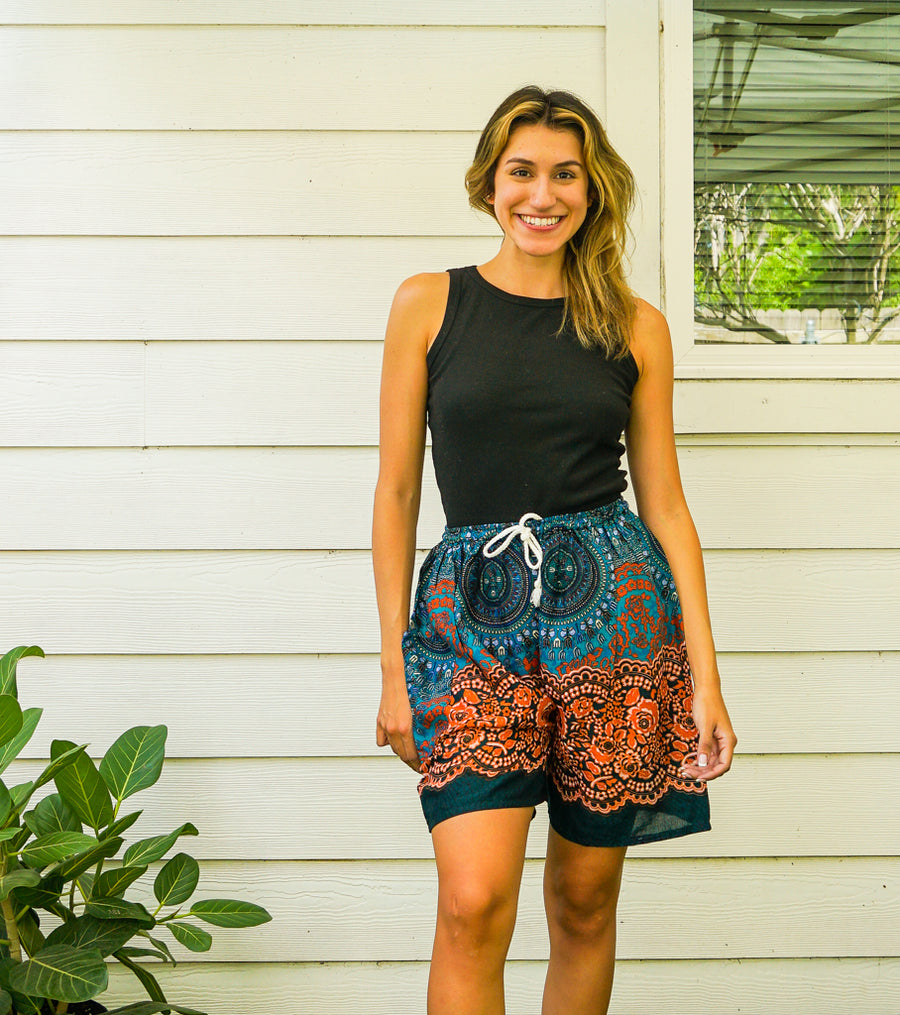 Teal Sunset Boho Shorts
