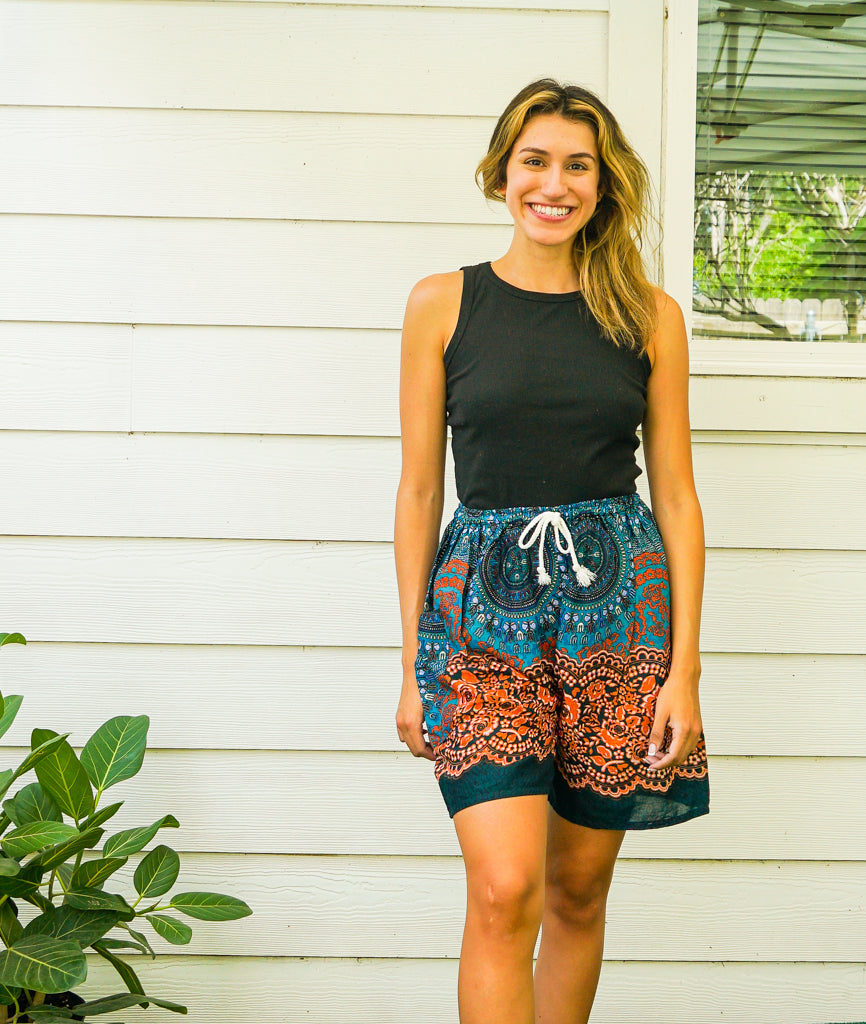 Teal Sunset Boho Shorts