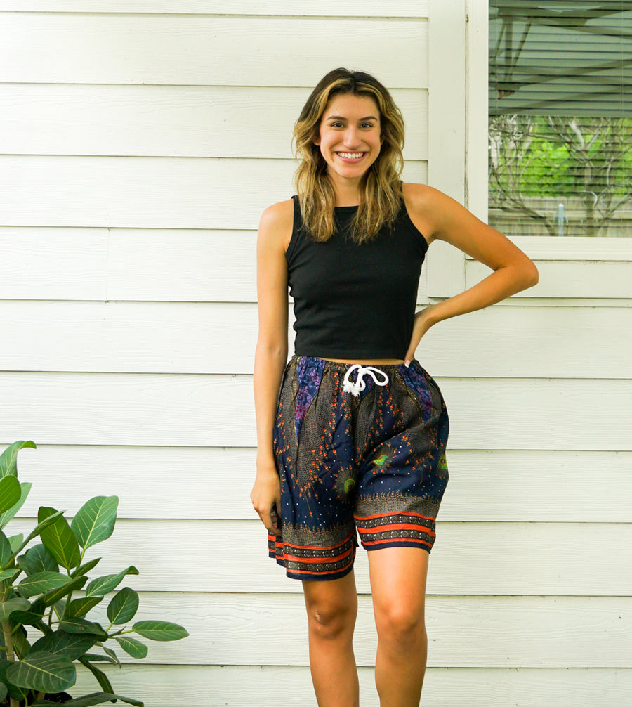 Blue Peacock Eye Boho Shorts