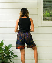 Blue Peacock Eye Boho Shorts