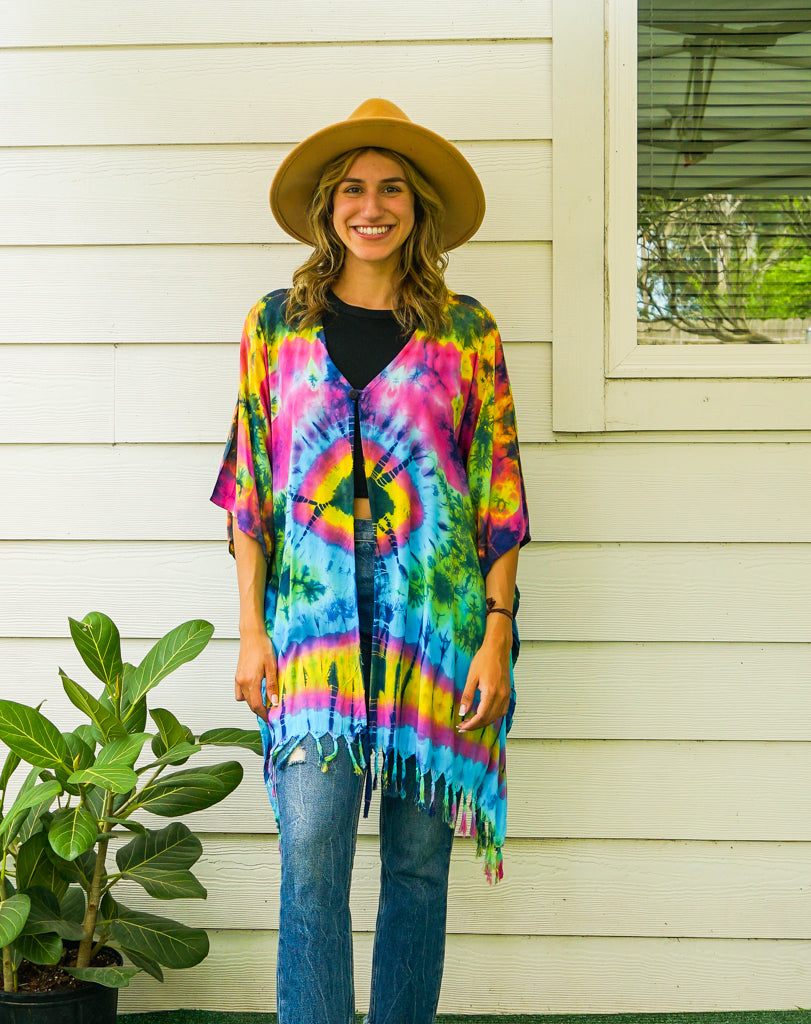 Radiant Waves Tie Dye Poncho Cardigan Cover Up