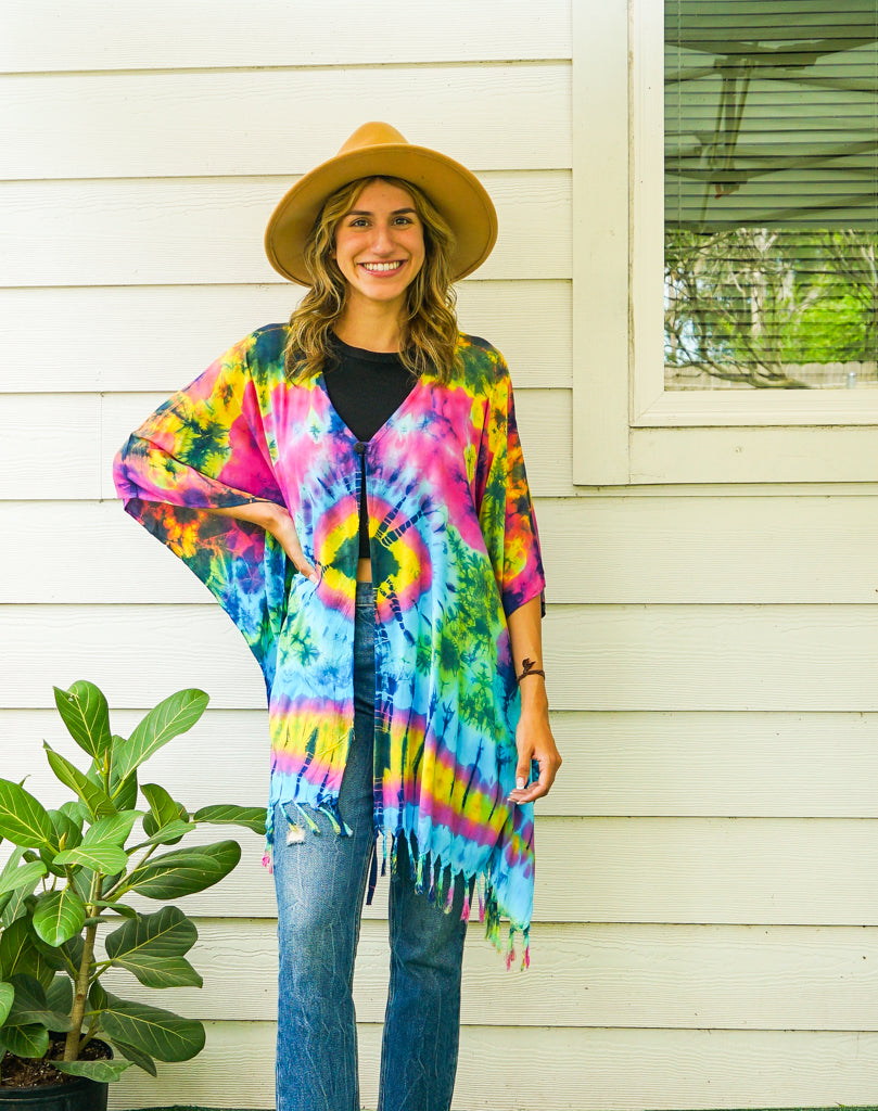 Radiant Waves Tie Dye Poncho Cardigan Cover Up
