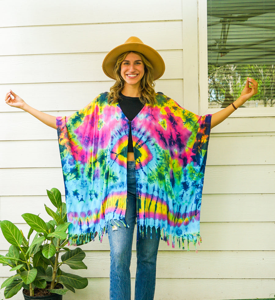 Radiant Waves Tie Dye Poncho Cardigan Cover Up