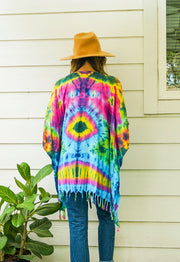 Radiant Waves Tie Dye Poncho Cardigan Cover Up