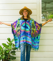 Cosmic Rainbow Tie Dye Poncho Cardigan Cover Up