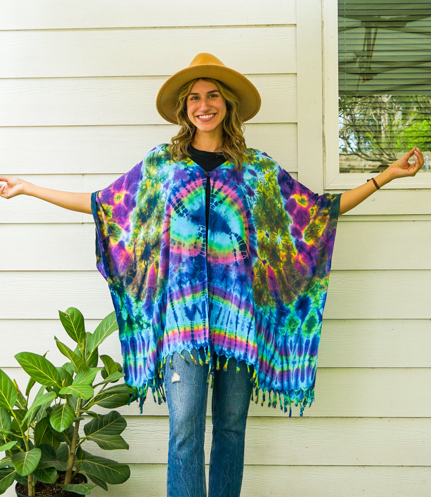 Cosmic Rainbow Tie Dye Poncho Cardigan Cover Up