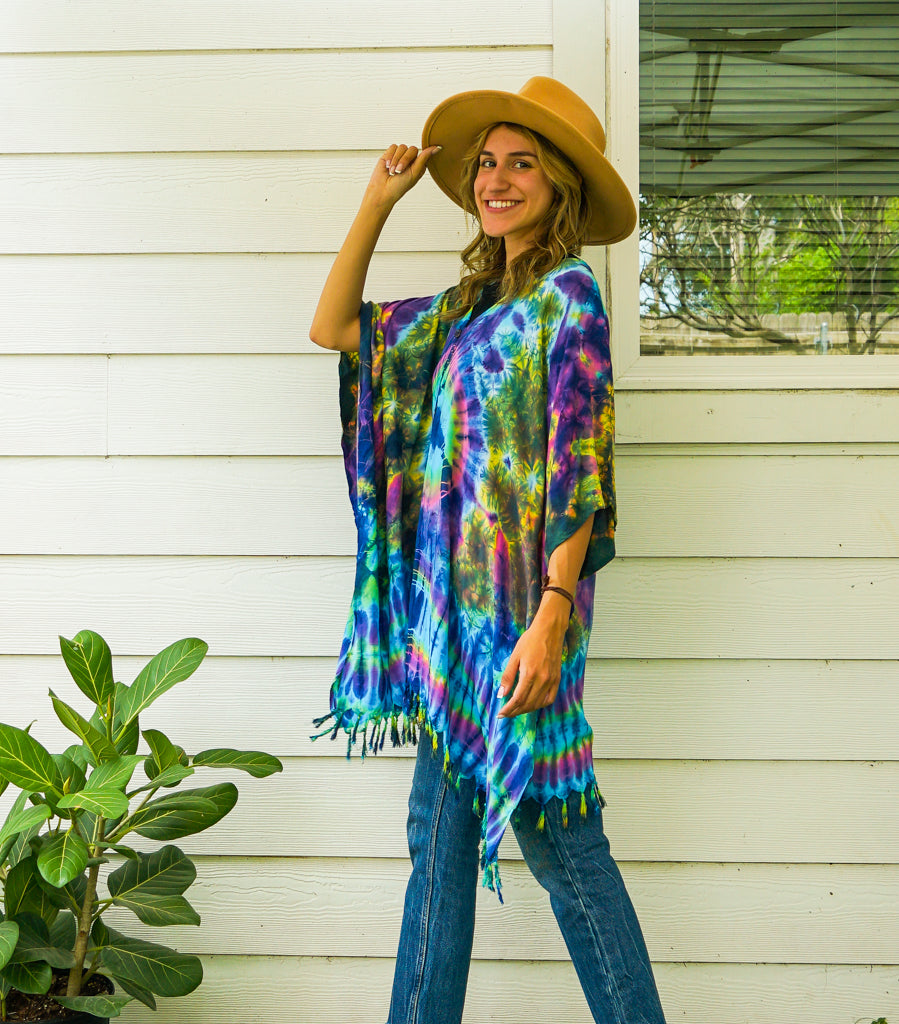 Cosmic Rainbow Tie Dye Poncho Cardigan Cover Up
