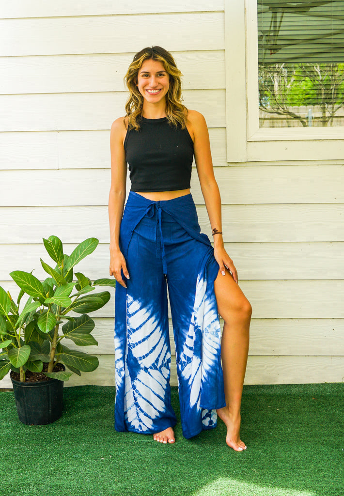 Shibori Flow Tie-Dye Wrap Palazzo Pants