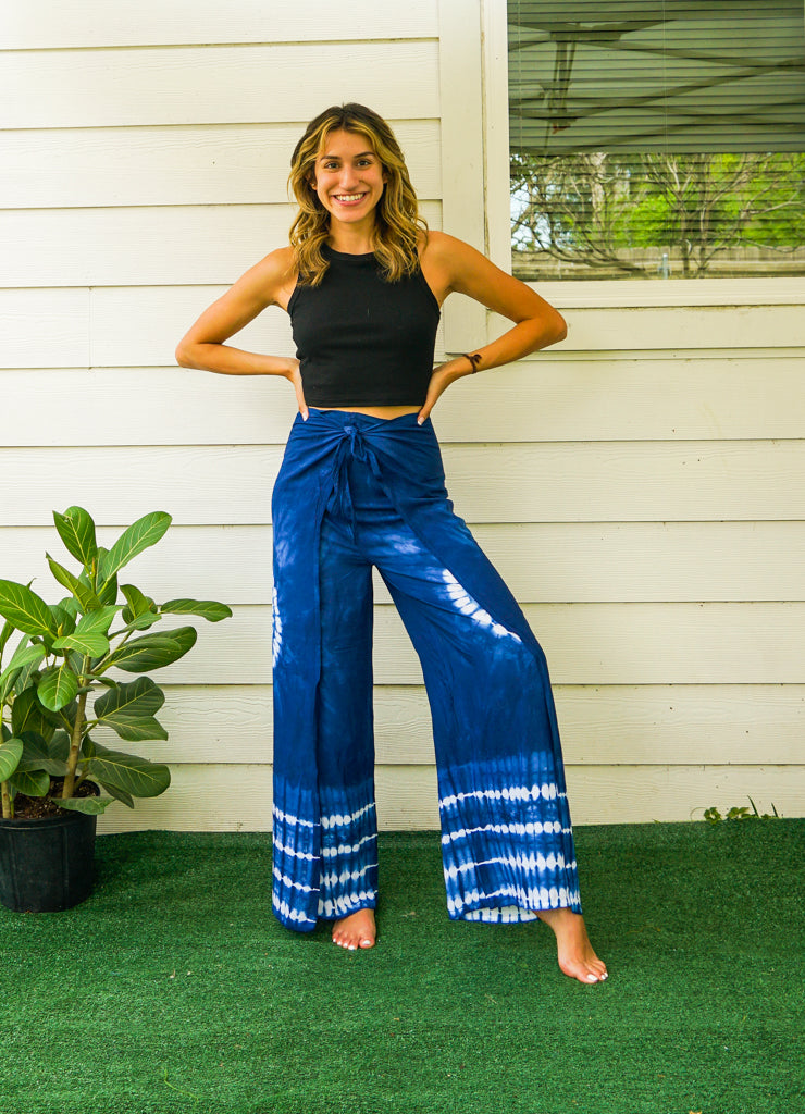 Azure Ripple Palazzo Wrap Pants