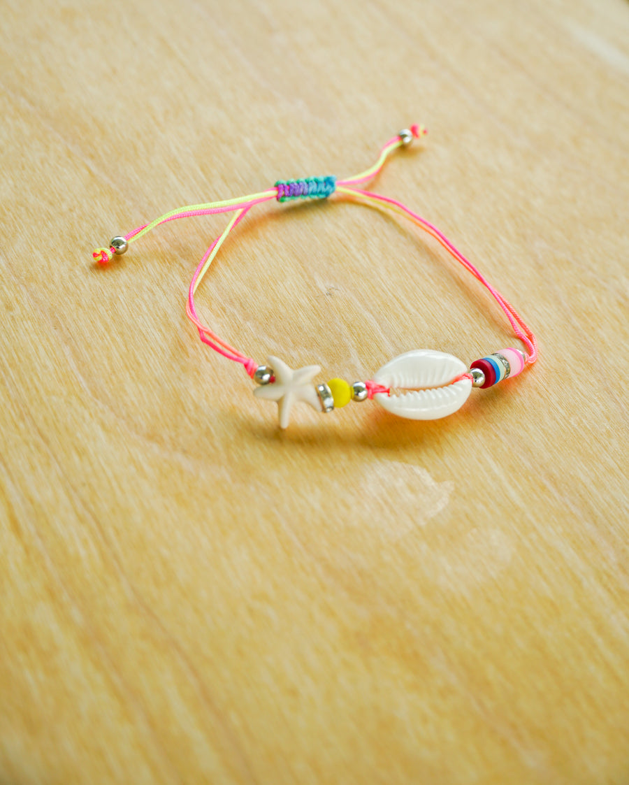 White Starfish Shell Bracelet with Neon Cord