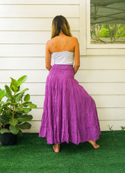 Amethyst Dream Raw Crinkled Organic Cotton Gauze Tiered Maxi Skirt