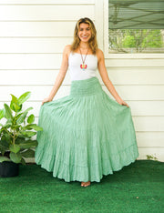 Sage Breeze Raw Crinkled Organic Cotton Gauze Tiered Maxi Skirt