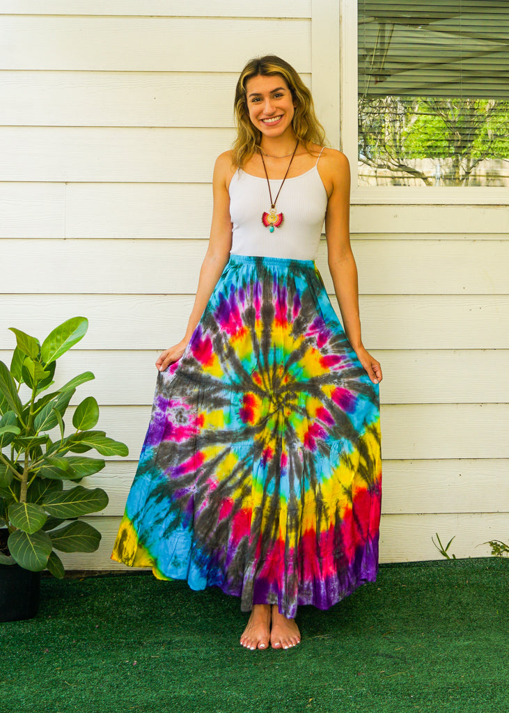 Sun Kissed Swirl Hand Dyed Tiered Maxi Skirt