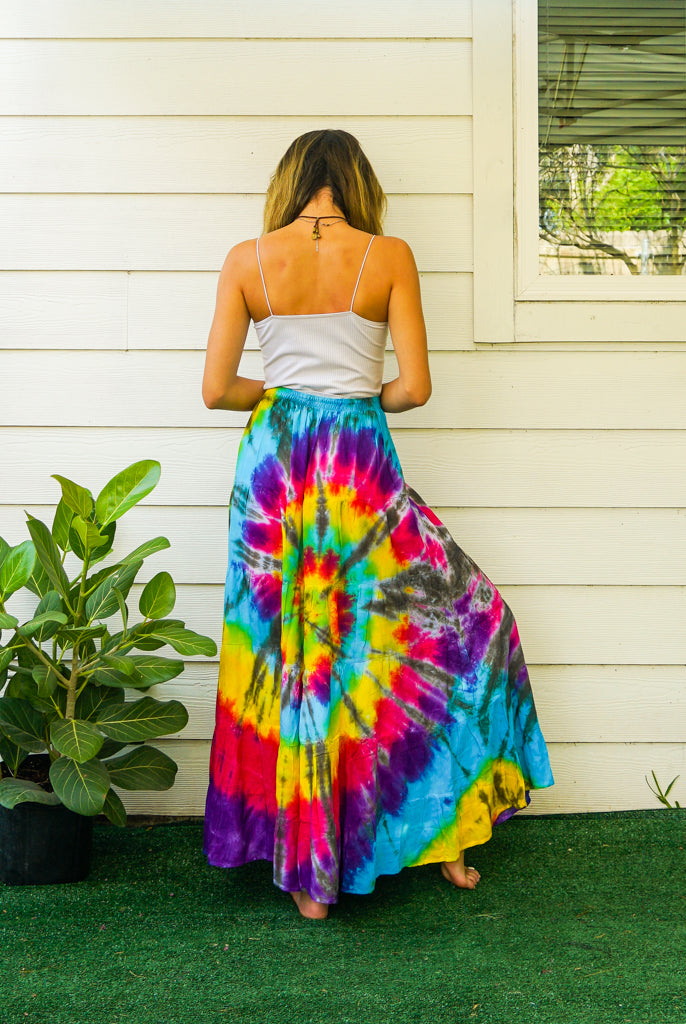 Sun Kissed Swirl Hand Dyed Tiered Maxi Skirt