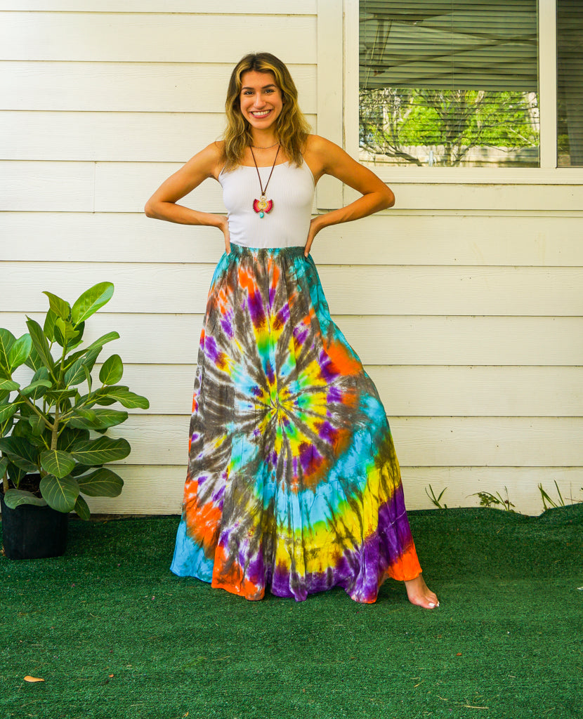 Wanderlust Whirl Hand Dyed Tiered Maxi Skirt