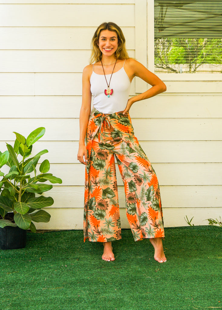 Tropical Hibiscus Palazzo Wrap Pants