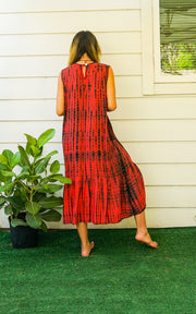Crimson Dusk Tie Dye Tiered Dress
