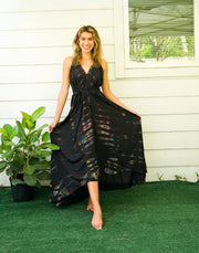 Black Rainbow Hand Dyed Boho Maxi Dress