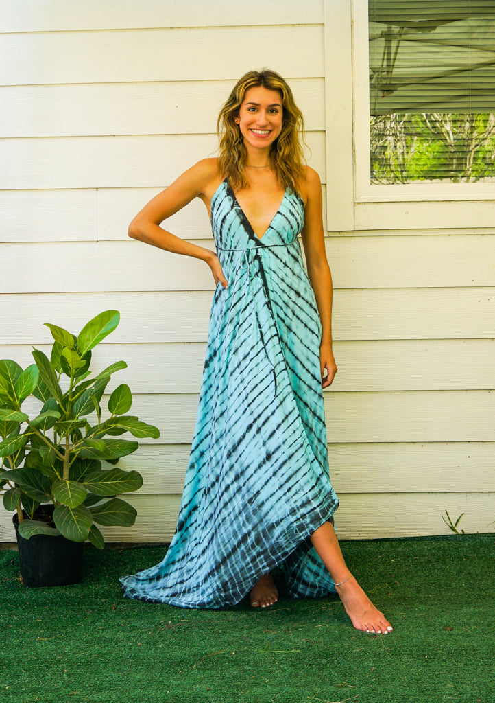 Aqua Drift Hand Dyed Boho Maxi Dress
