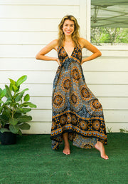 Midnight Amber Goddess Boho Maxi Dress
