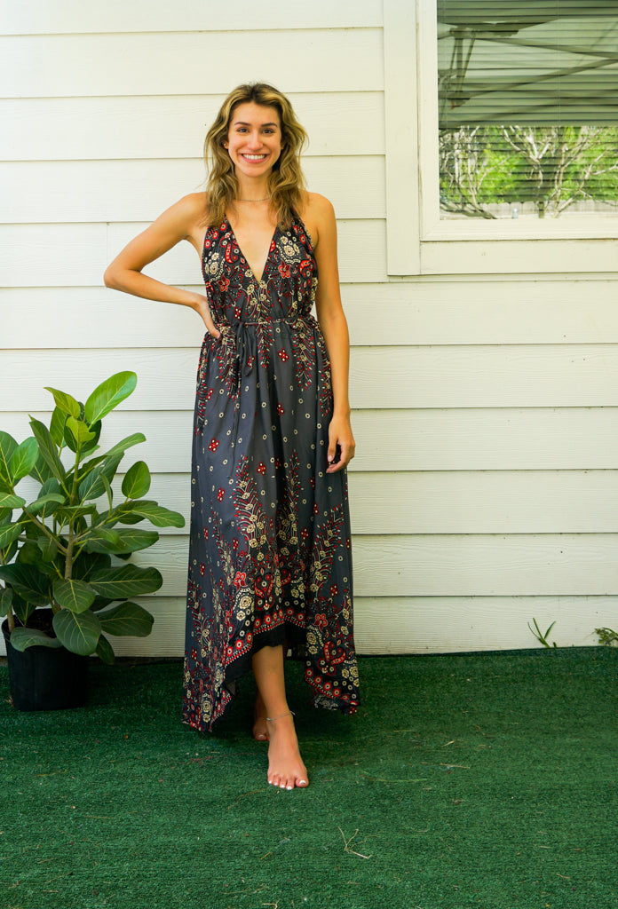 Midnight Rose Goddess Boho Maxi Dress