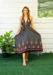 Midnight Rose Goddess Boho Maxi Dress