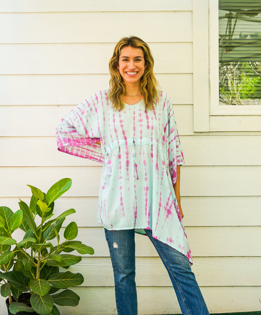 Cotton Candy Sky Hand Dyed Tunic Kaftan Blouse Oversize Top