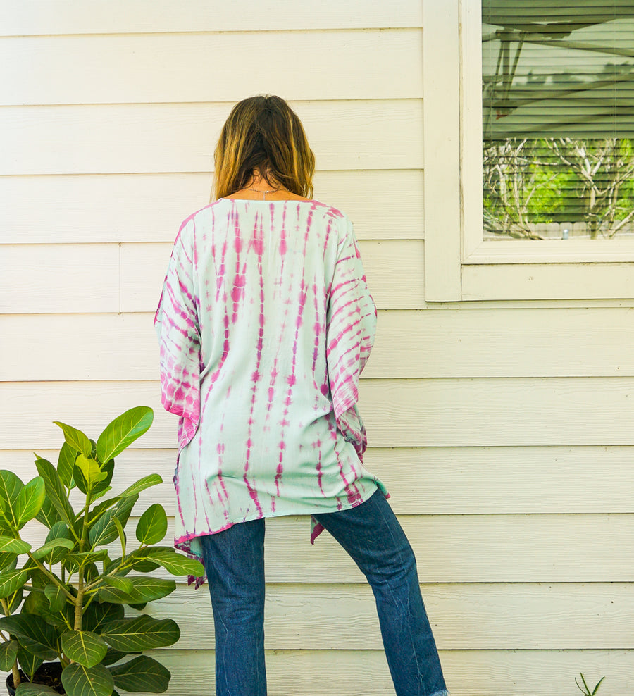 Cotton Candy Sky Hand Dyed Tunic Kaftan Blouse Oversize Top