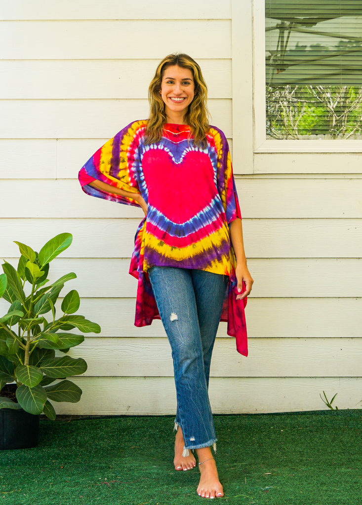 Fiery Heart Hand Dyed Tunic Kaftan Blouse Oversize Top