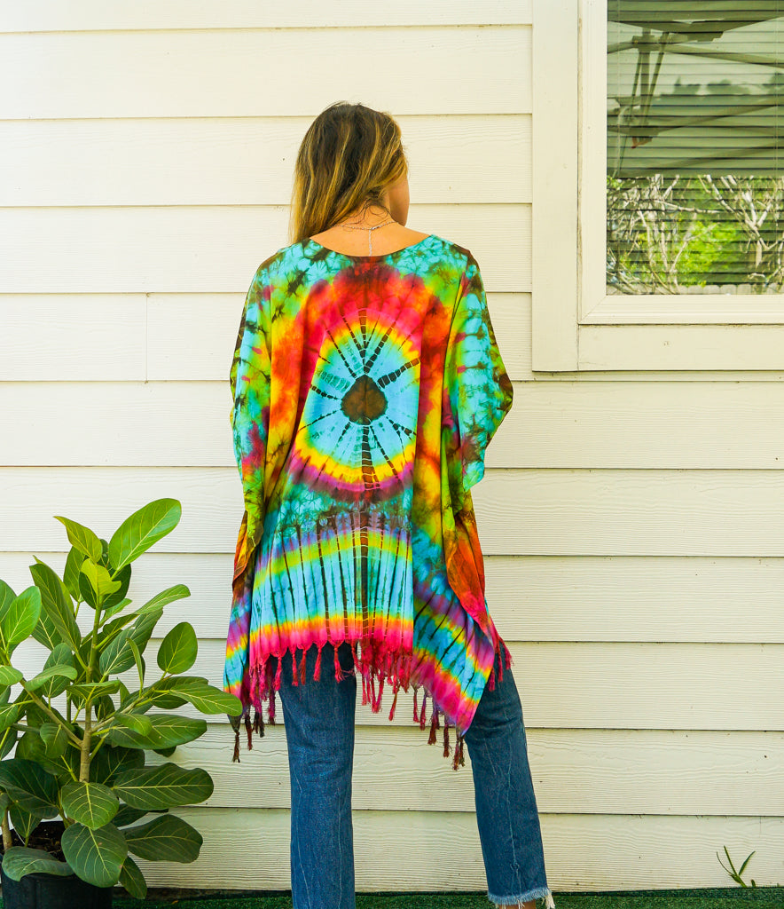Radiant Spectrum Poncho Hand Dyed Tunic Kaftan Blouse Oversize Top