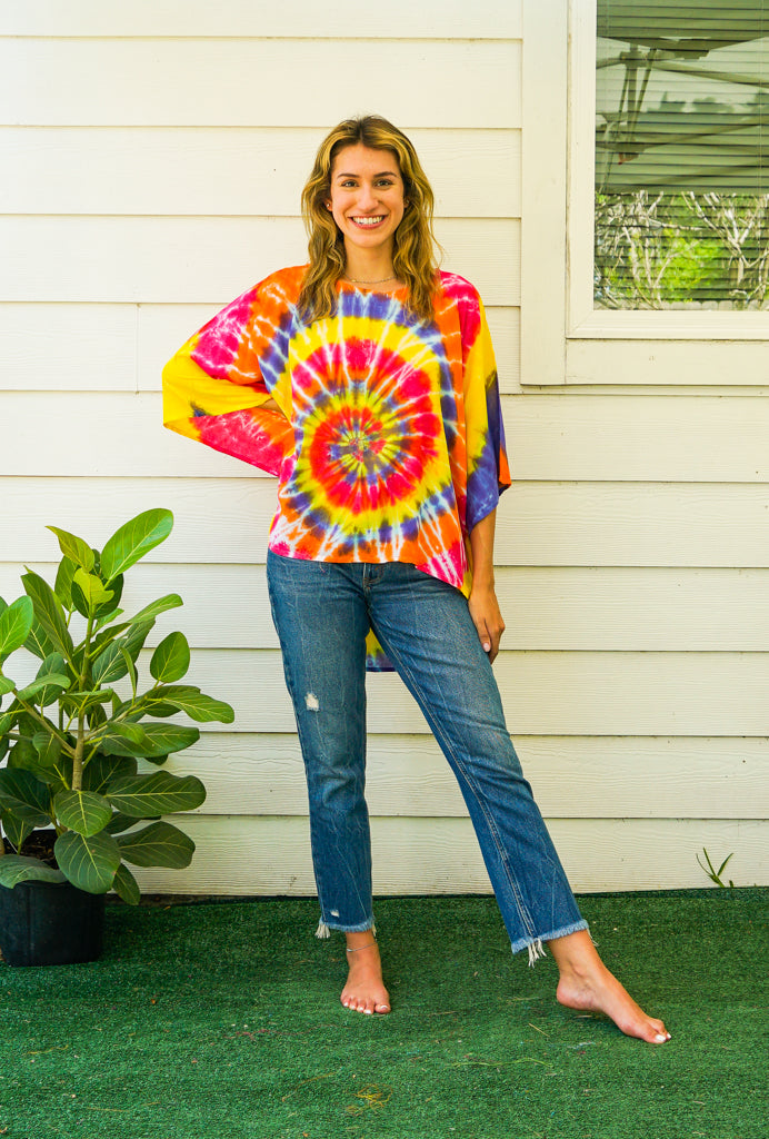 Sunrise Burst Hand Dyed Tunic Kaftan Blouse Oversize Top