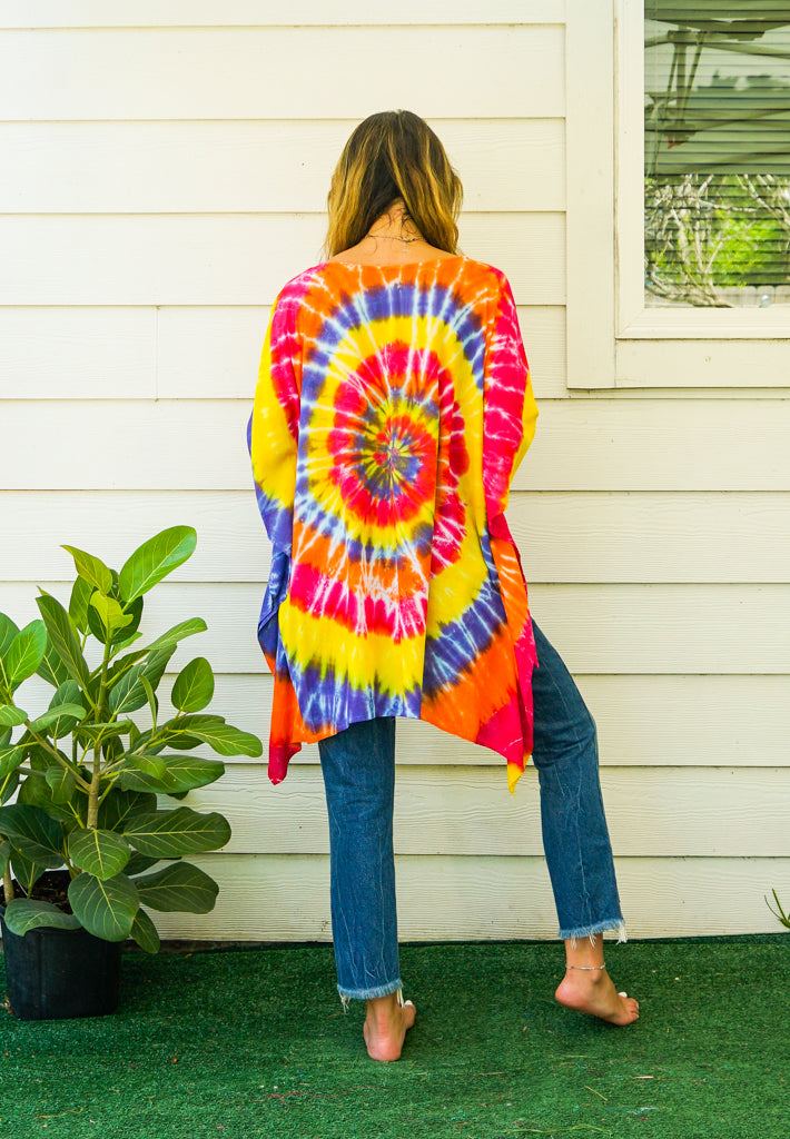 Sunrise Burst Hand Dyed Tunic Kaftan Blouse Oversize Top