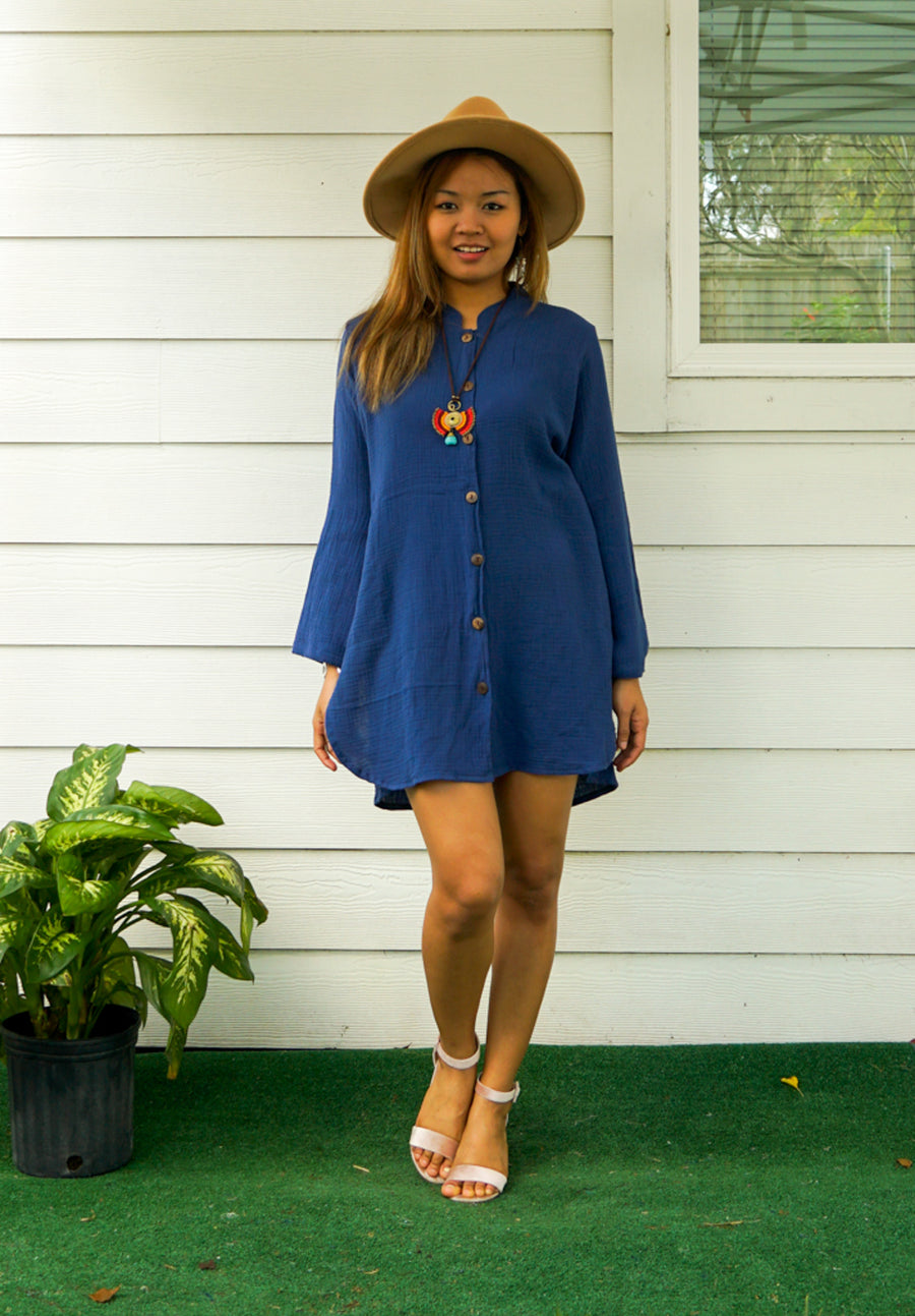 Indigo Double Gauze Shirtdress