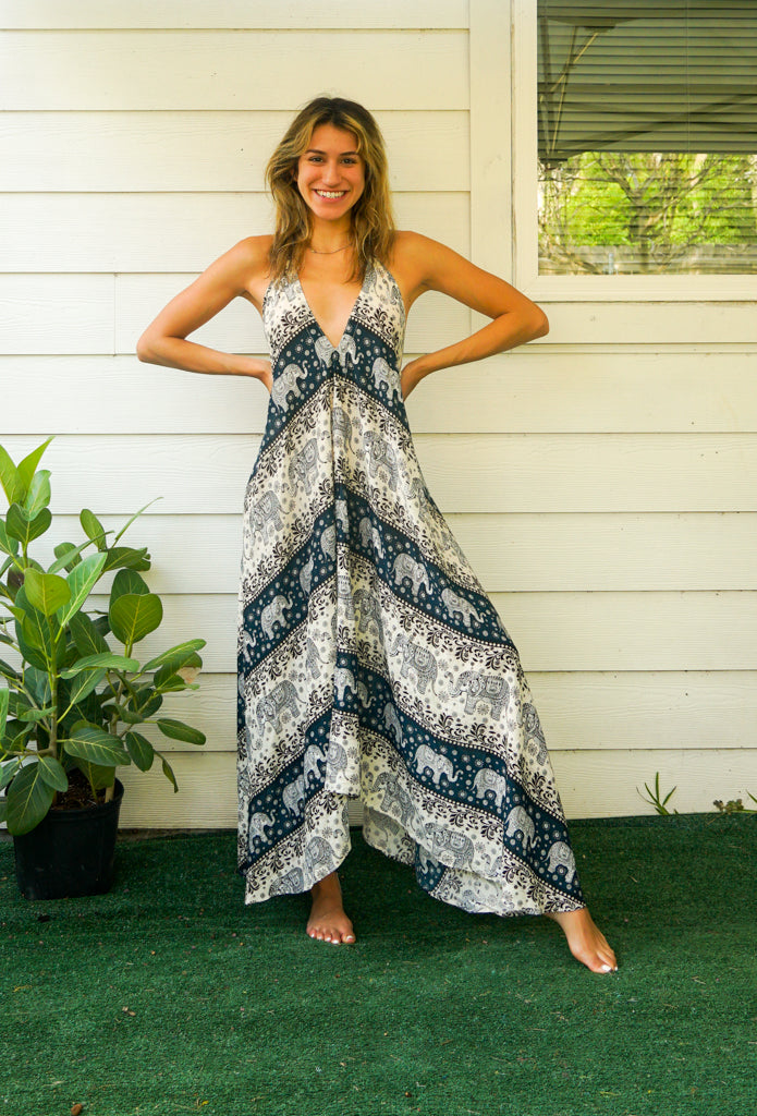 Teal Elephant Goddess Maxi Dress