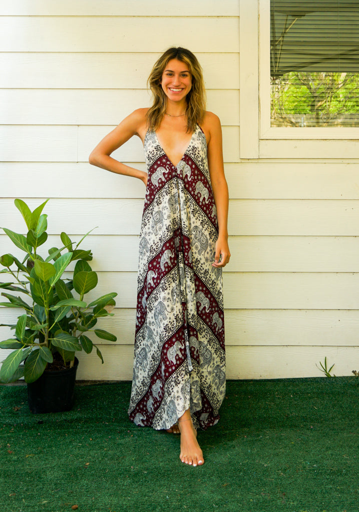 Ivory Elephant Stripe Maxi Dress