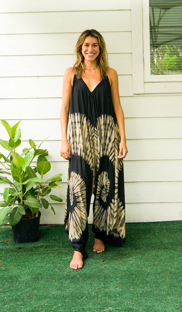 Midnight Sandstone Hand Dyed Wide Leg Boho Hippie Jumpsuits Rompers Pants