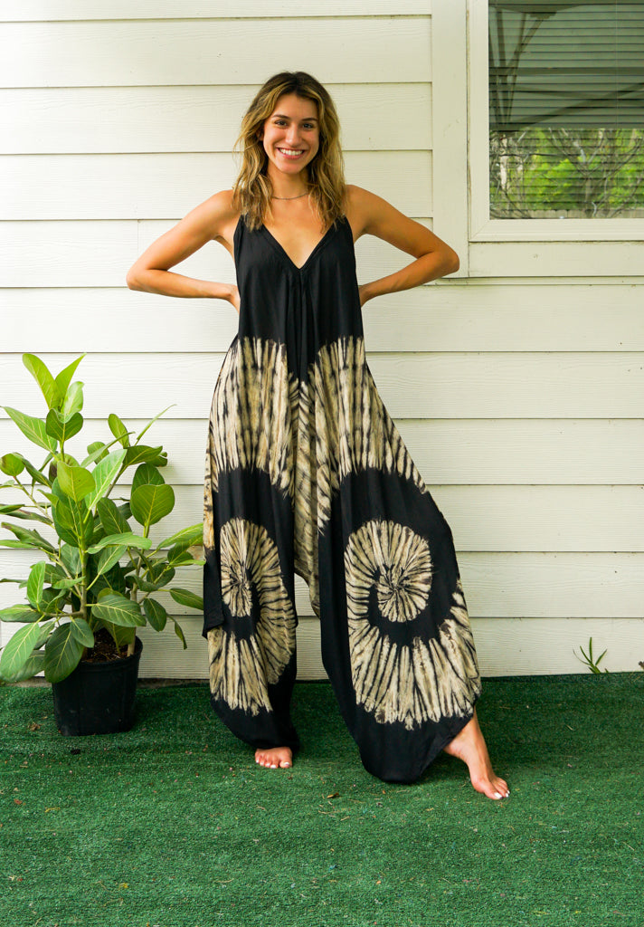 Midnight Sandstone Hand Dyed Wide Leg Boho Hippie Jumpsuits Rompers Pants