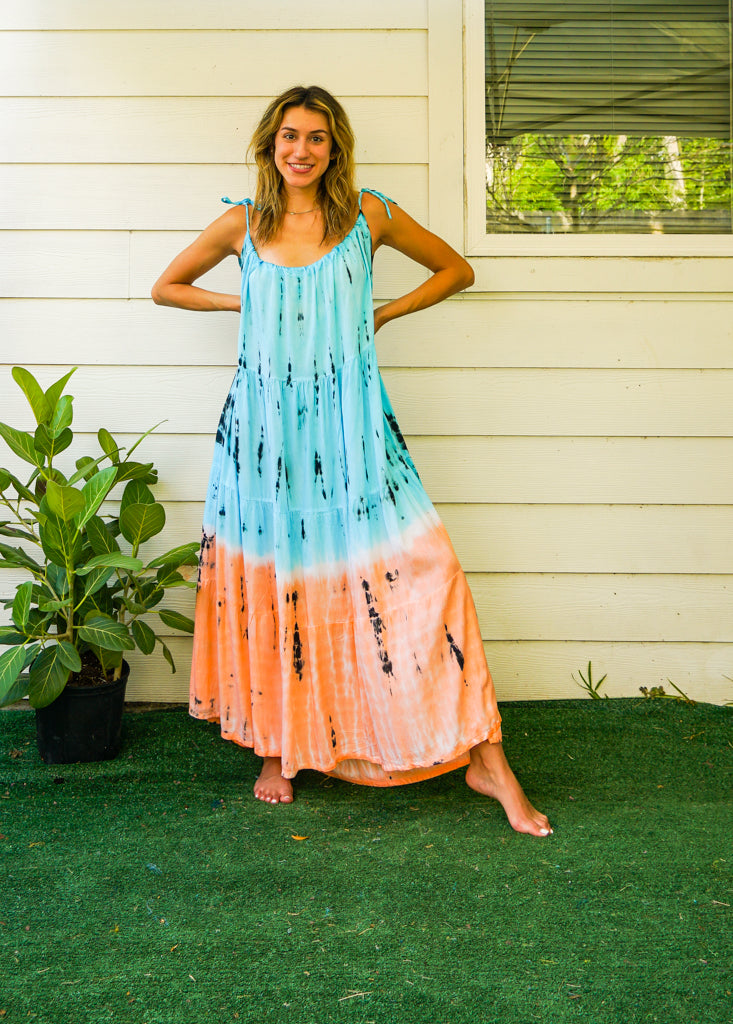 Sunset Bliss Hand Dyed Tiered Maxi Dress