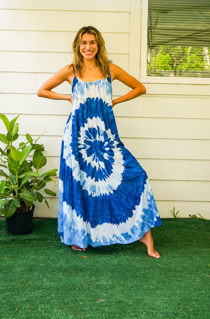 Ocean Whirl Boho Tiered Hand Dyed Maxi Dress
