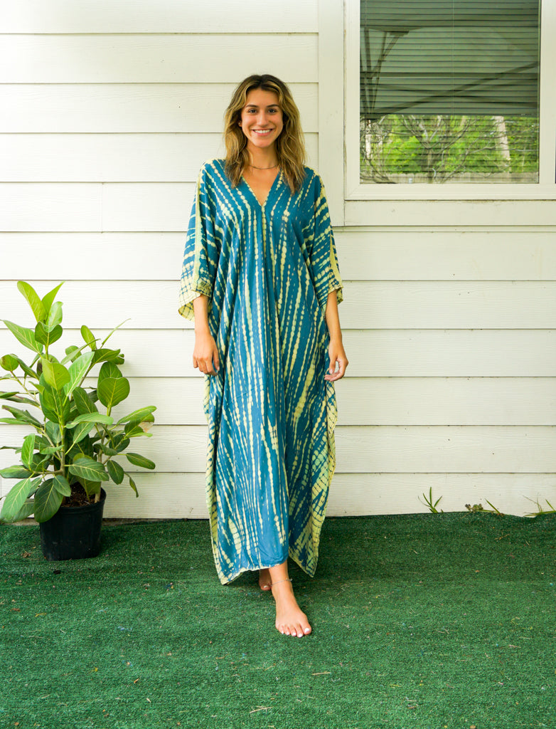 Seafoam Drift Shibori Kaftan