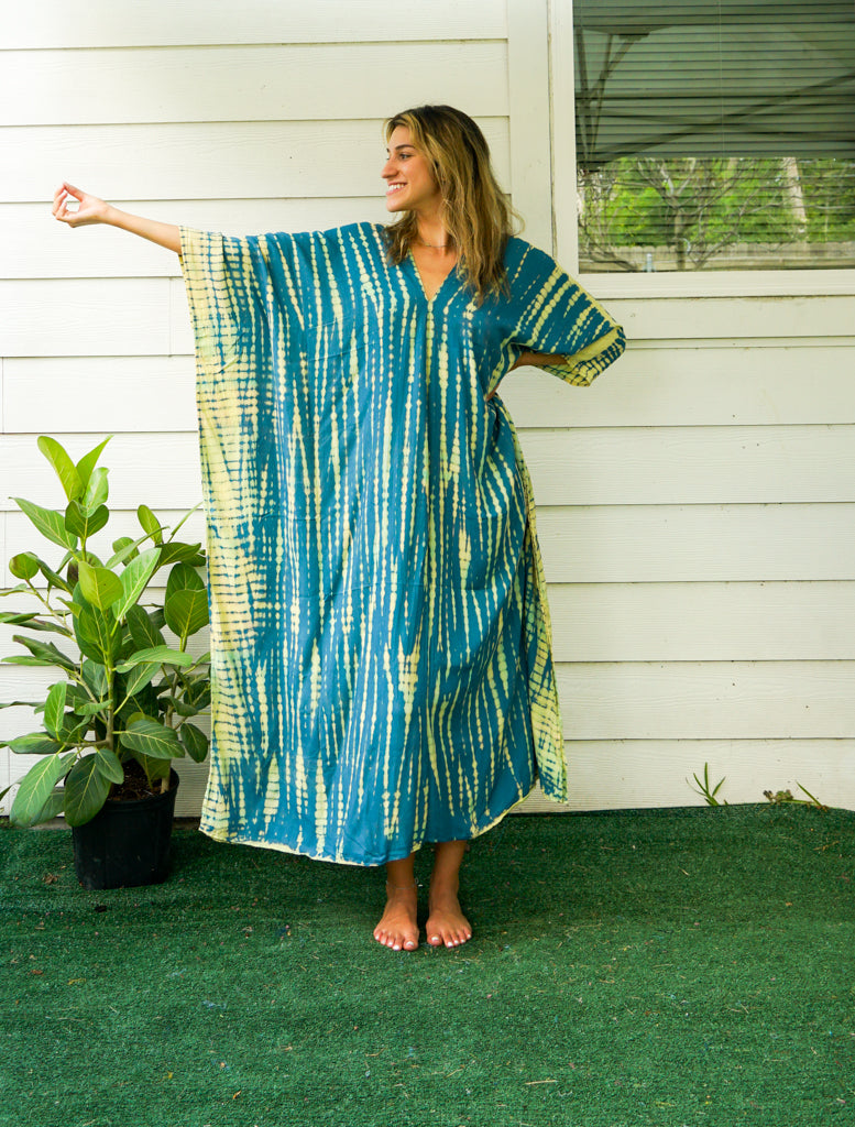 Seafoam Drift Shibori Kaftan