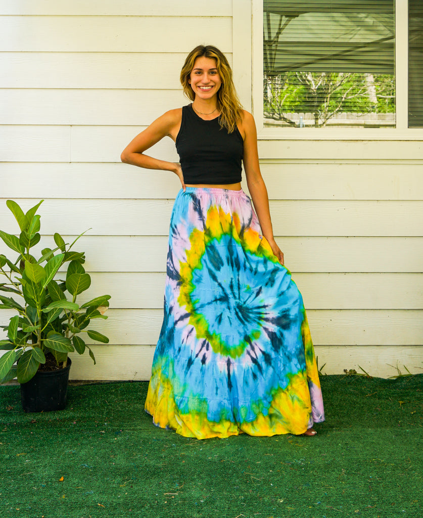 Ocean Sunrise Hand Dyed Tiered Maxi Skirt